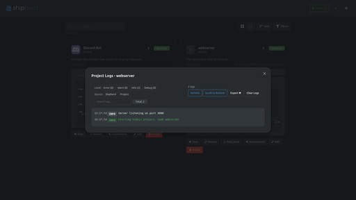Live logs and monitoring view